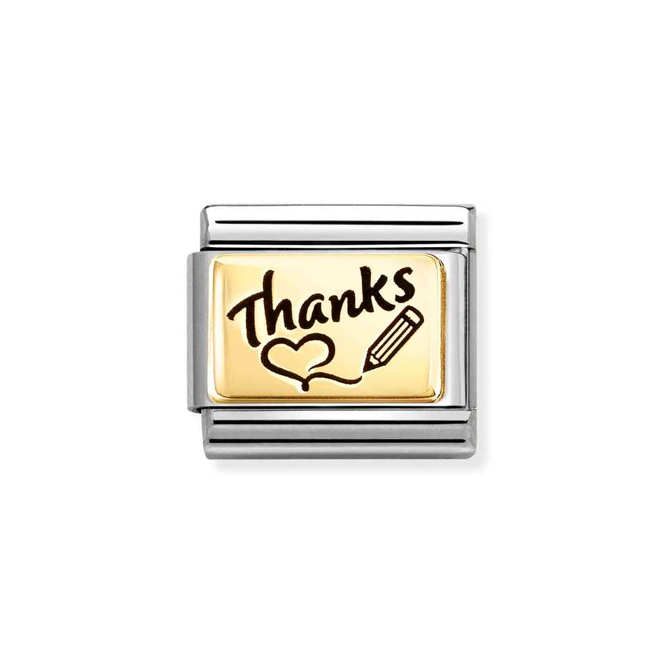 Nomination Classic Thanks with Heart & Pencil Charm in Gold