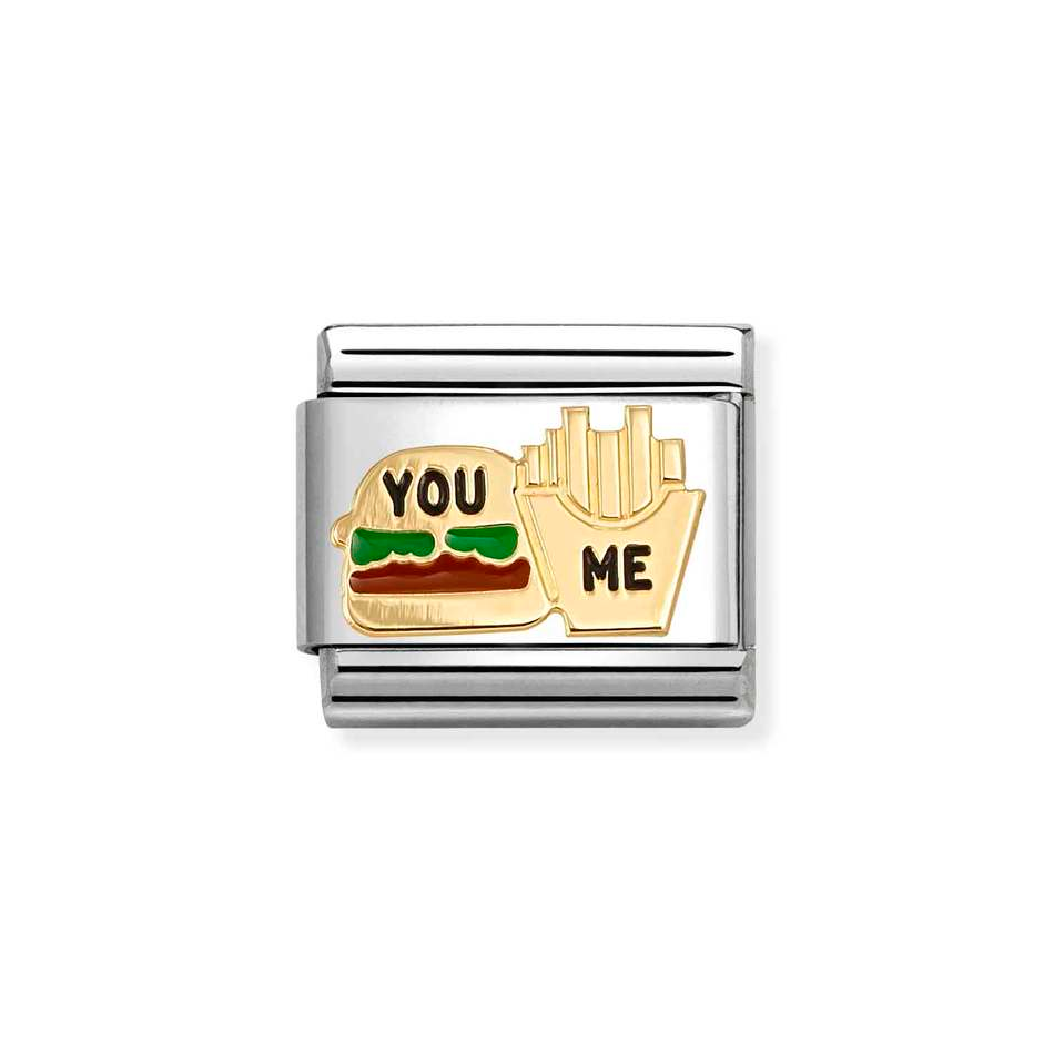 Nomination Classic Link You & Me Burger & Fries Charm in Gold