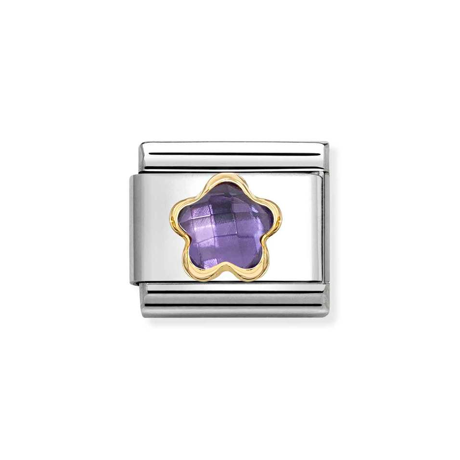 Nomination Classic Purple CZ Flower Charm in Gold