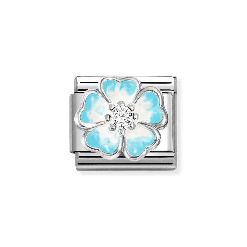 Nomination Classic Link Blue Fade Flower with CZ Charm in Silver