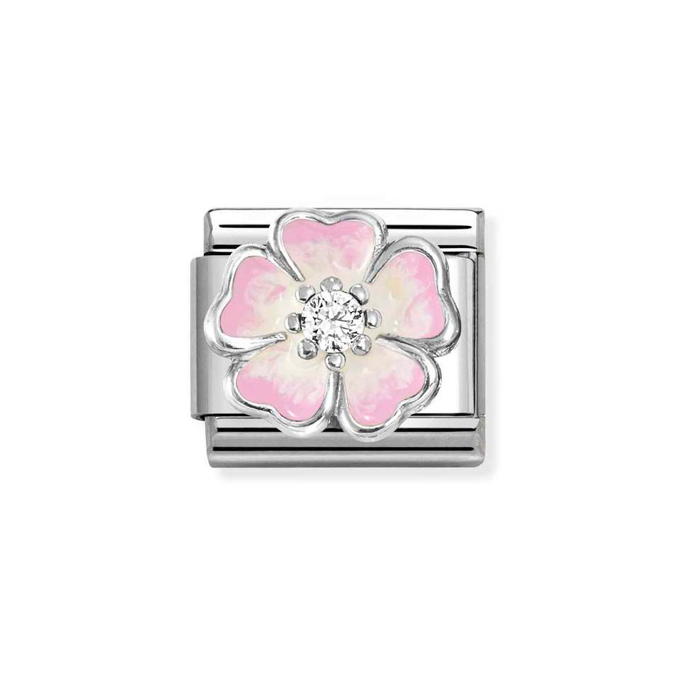 Nomination Classic Link Pink Fade Flower with CZ Charm in Silver