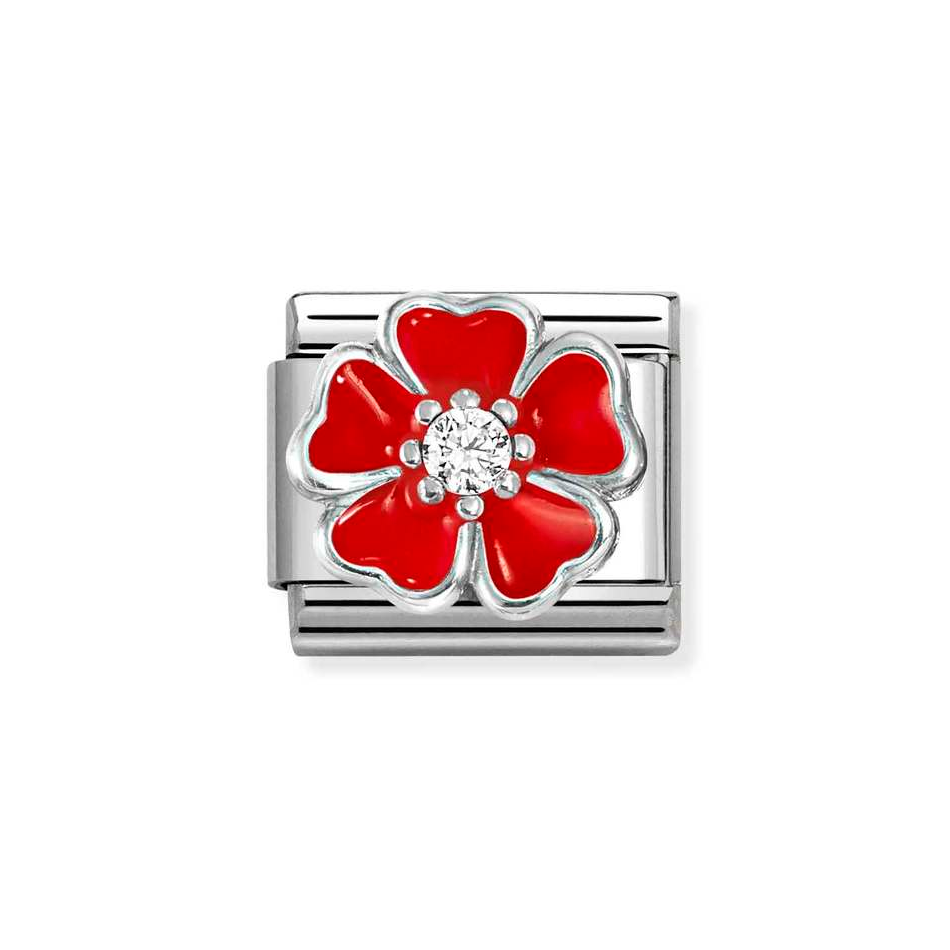 Nomination Classic Link Red Flower with CZ Charm in Silver