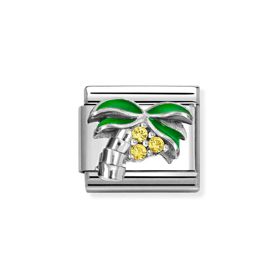 Nomination Classic Link Palm Tree with Yellow CZ Charm in Silver