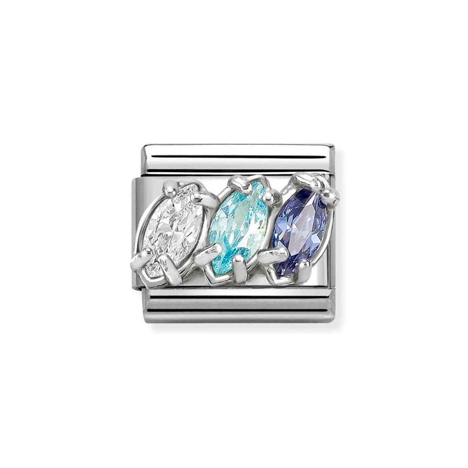 Nomination Classic Link Triolgy CZ White & Blue Charm in Silver