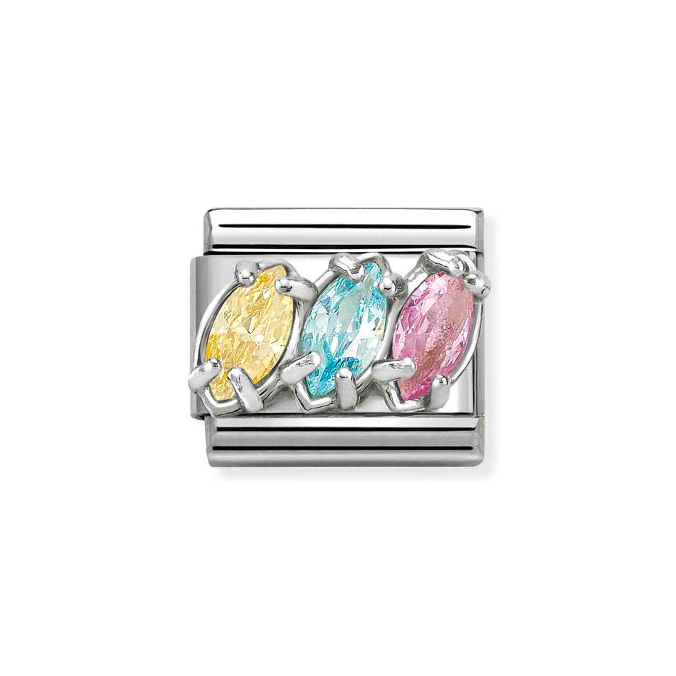 Nomination Classic Link Trilogy CZ Colour Mix Charm in Silver