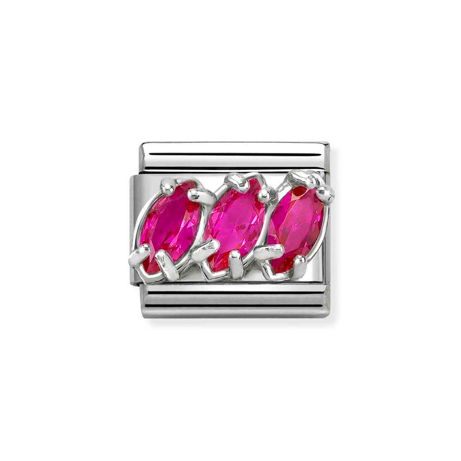 Nomination Classic Link Trilogy CZ Red Charm in Silver
