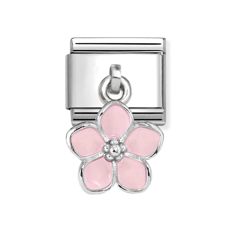 Nomination Classic Link Pendant Pink Flower Charm in Silver