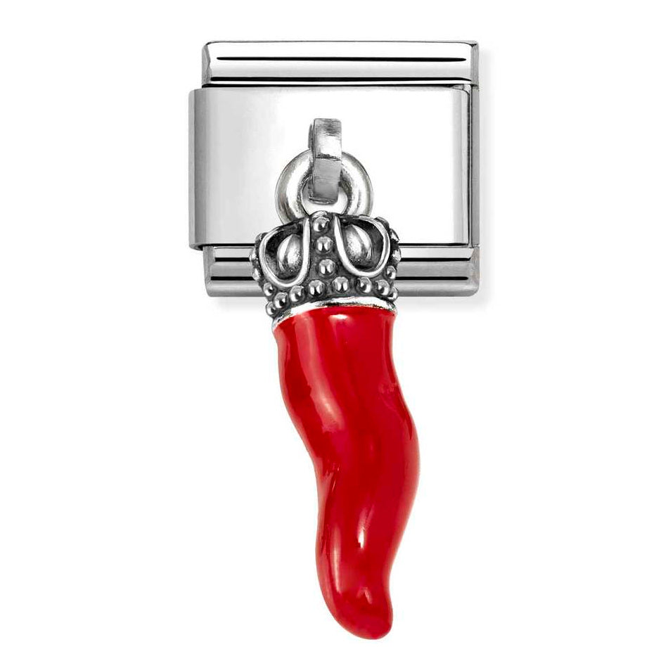 Nomination Classic Link Pendant Red Horn Charm in Silver