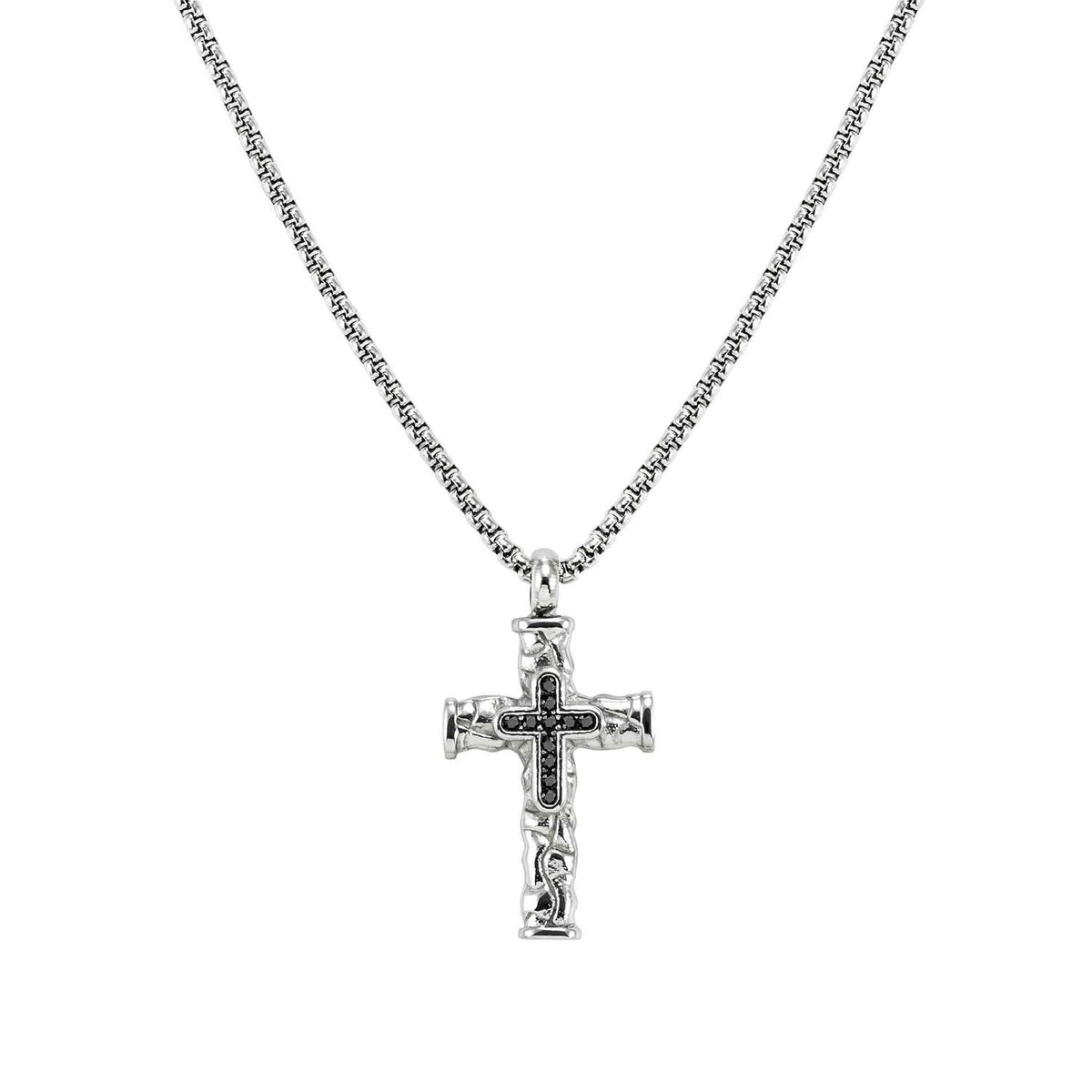 Nomination Bold Steel Black Ceramic CZ Cross Necklace