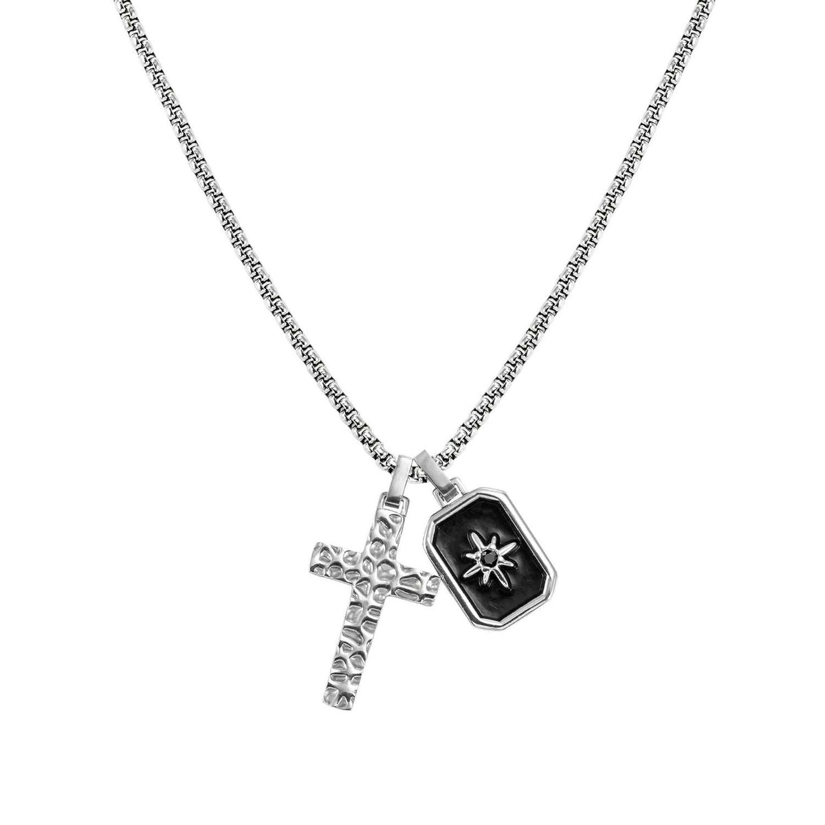 Nomination Bold Steel Cross & Windrose Tag Necklace