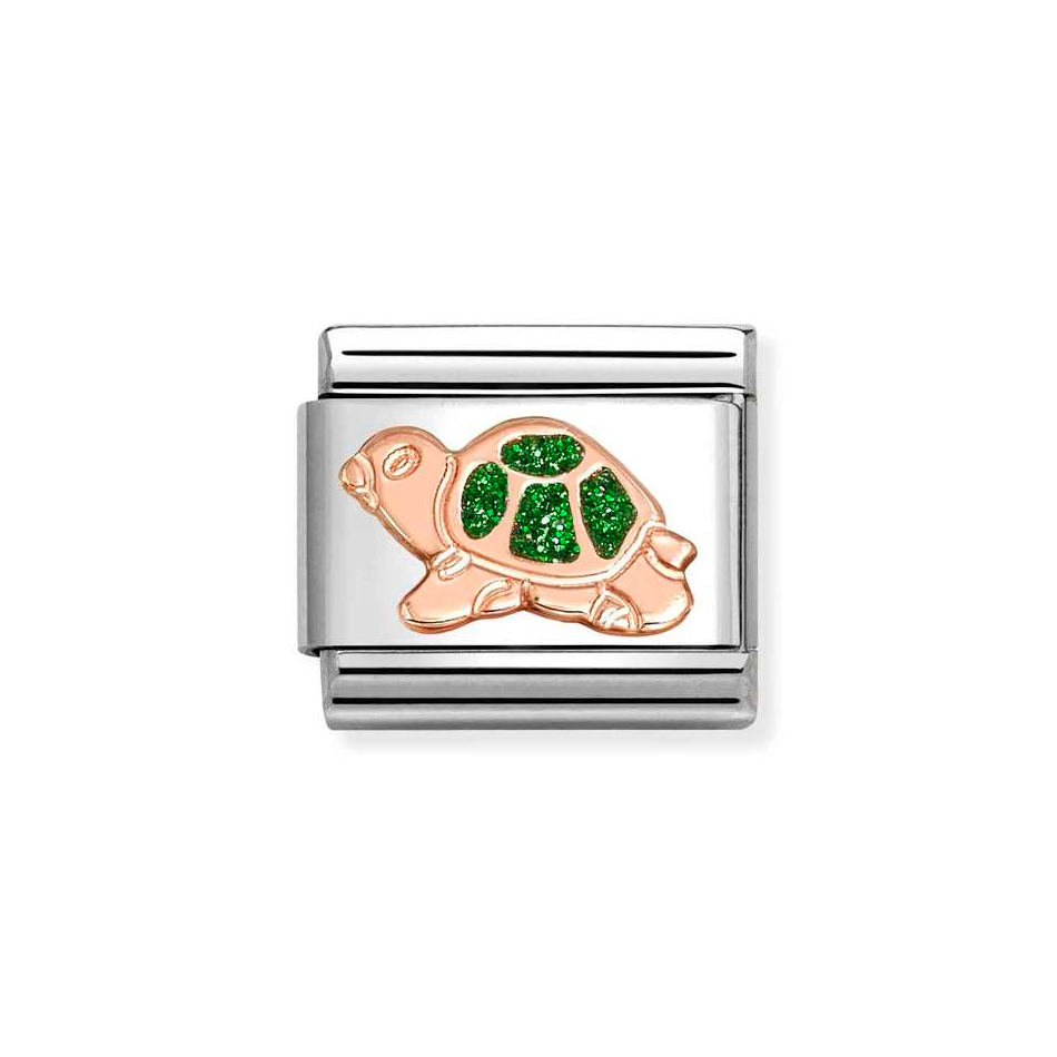 Nomination Classic Link Green Turtle with Glitter Charm in Rose Gold
