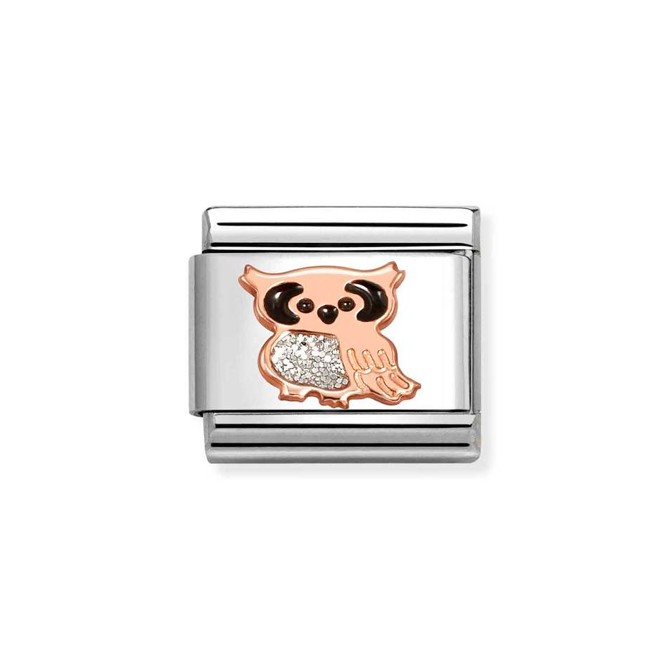 Nomination Classic Link Owl with Glitter Charm in Rose Gold