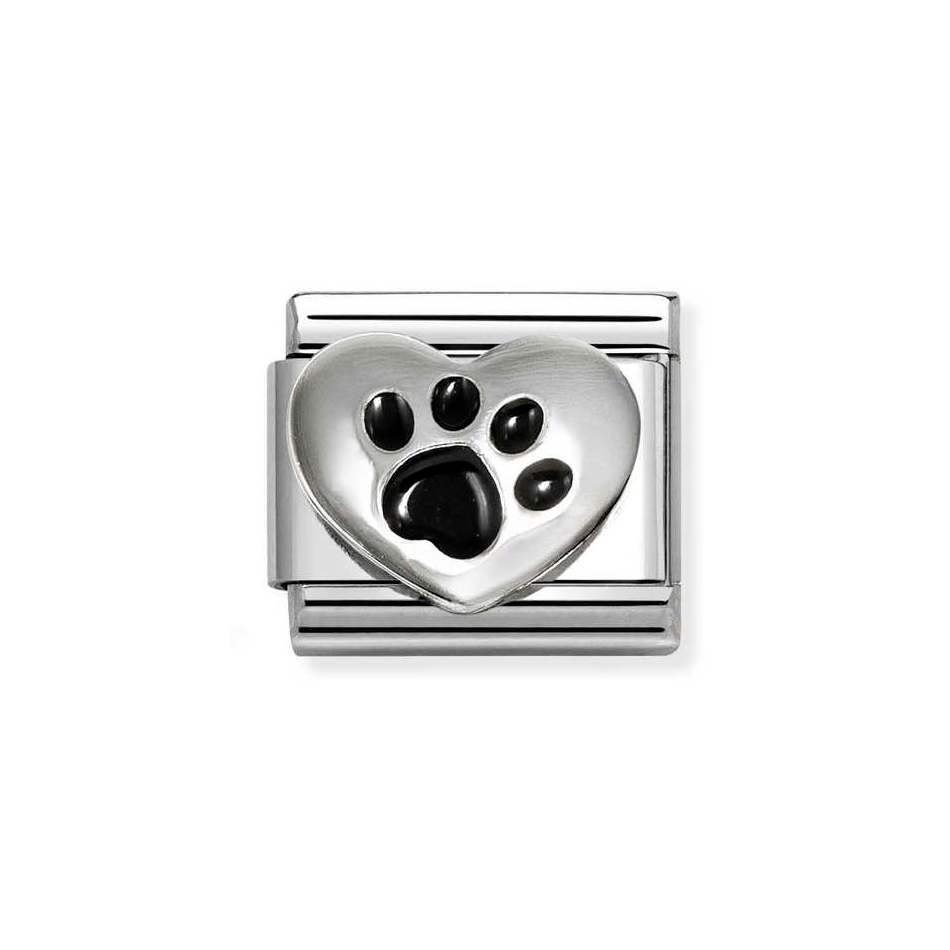 Nomination Classic Link Heart with Black Paw Print Charm in Silver