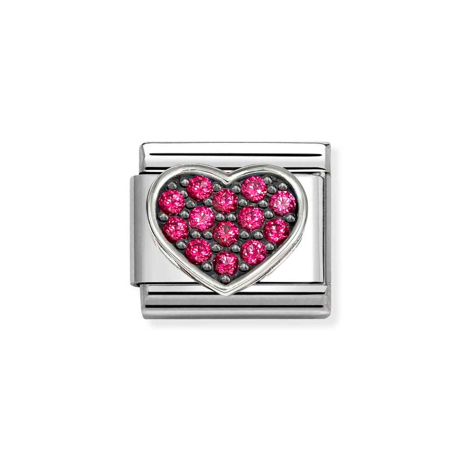 Nomination Classic Link Red CZ Heart Charm in Silver