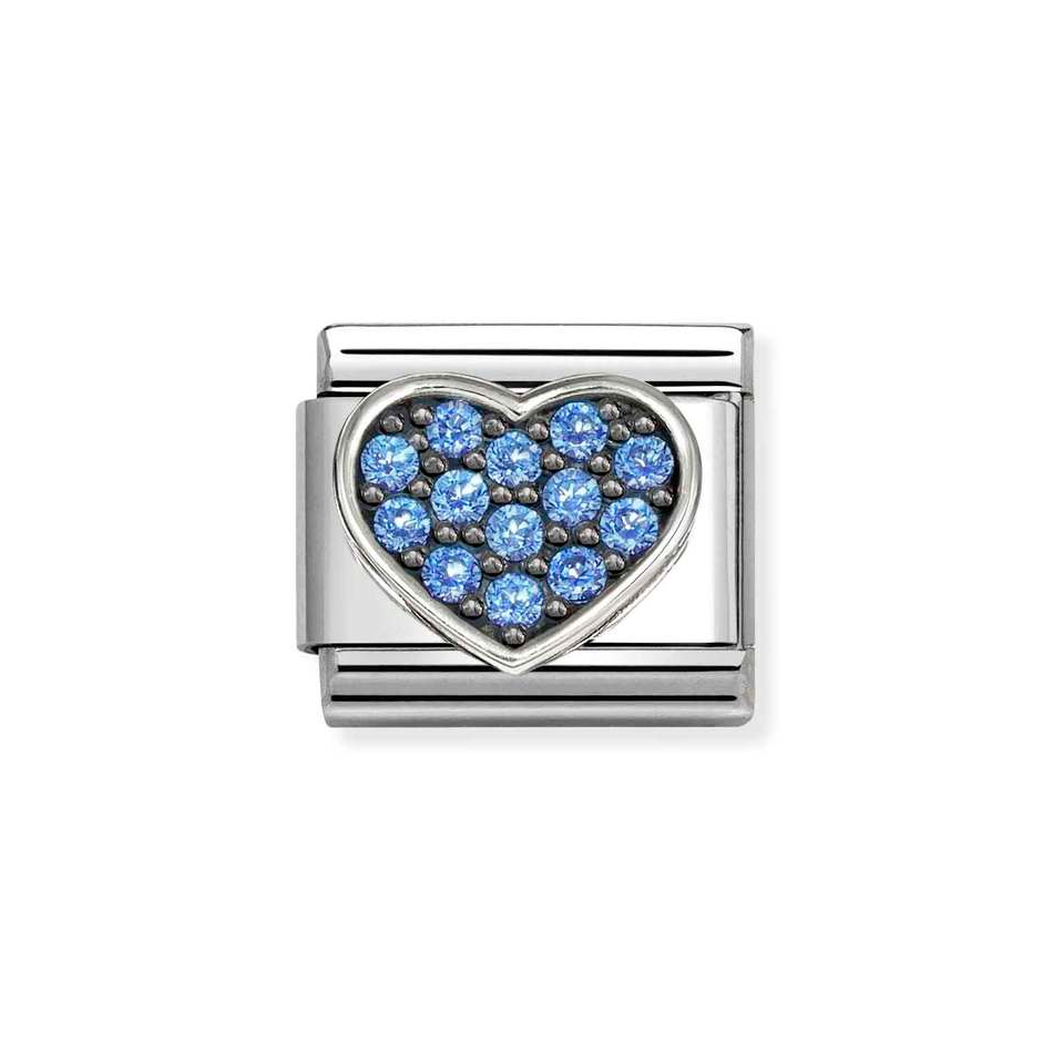 Nomination Classic Link Blue CZ Heart Charm in Silver