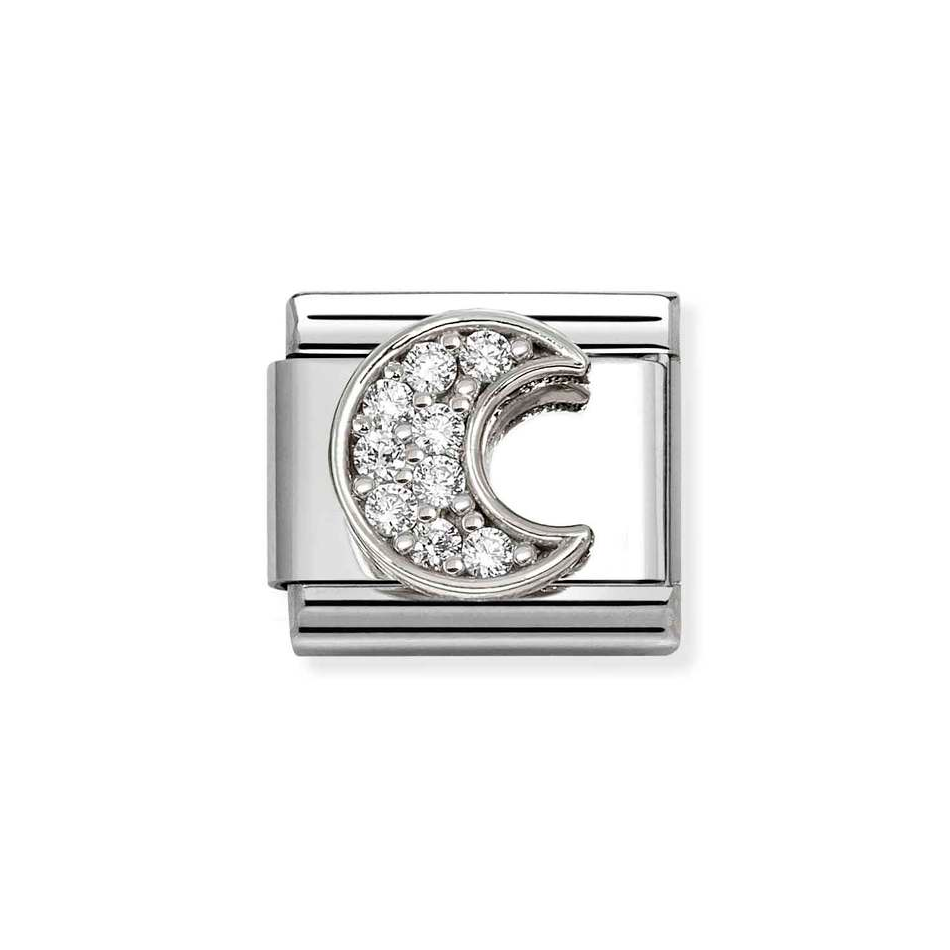 Nomination Classic Link White CZ Moon Charm in Silver