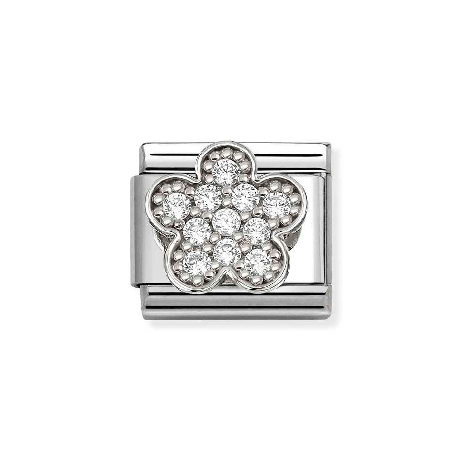 Nomination Classic Link White CZ Flower Charm in Silver