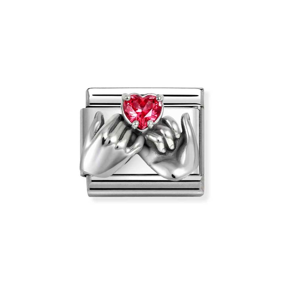 Nomination Classic Link Hands with Red CZ Charm in Silver