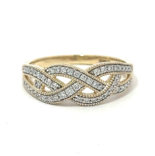Diamond Plaited Ring 9ct Gold