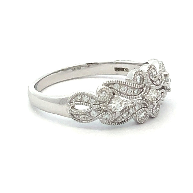 9ct White Gold Deco Style Scroll Ring side