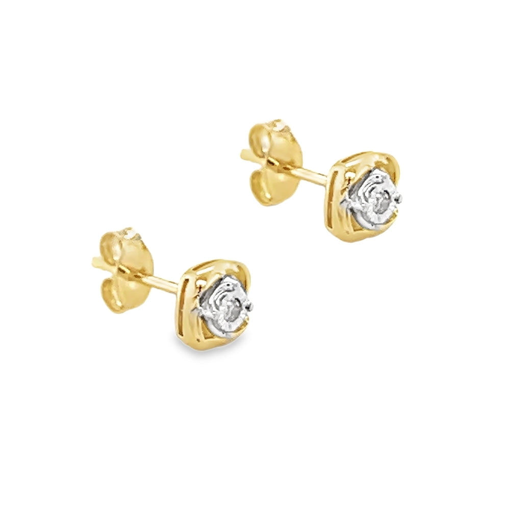 9ct Gold Illusion Set Diamond Cushion Earrings