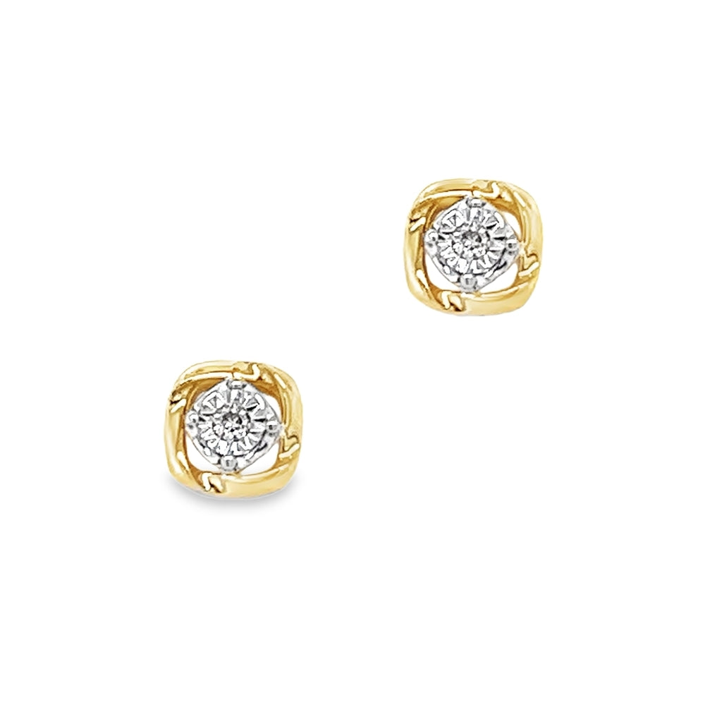 9ct Gold Illusion Set Diamond Cushion Earrings