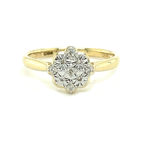 Diamond 9 Stone Flower Cluster Ring 9ct Gold