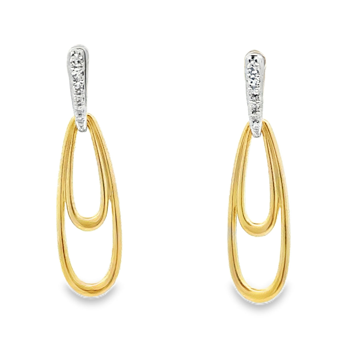 9ct Gold Double Oval Drop Diamond Earrings