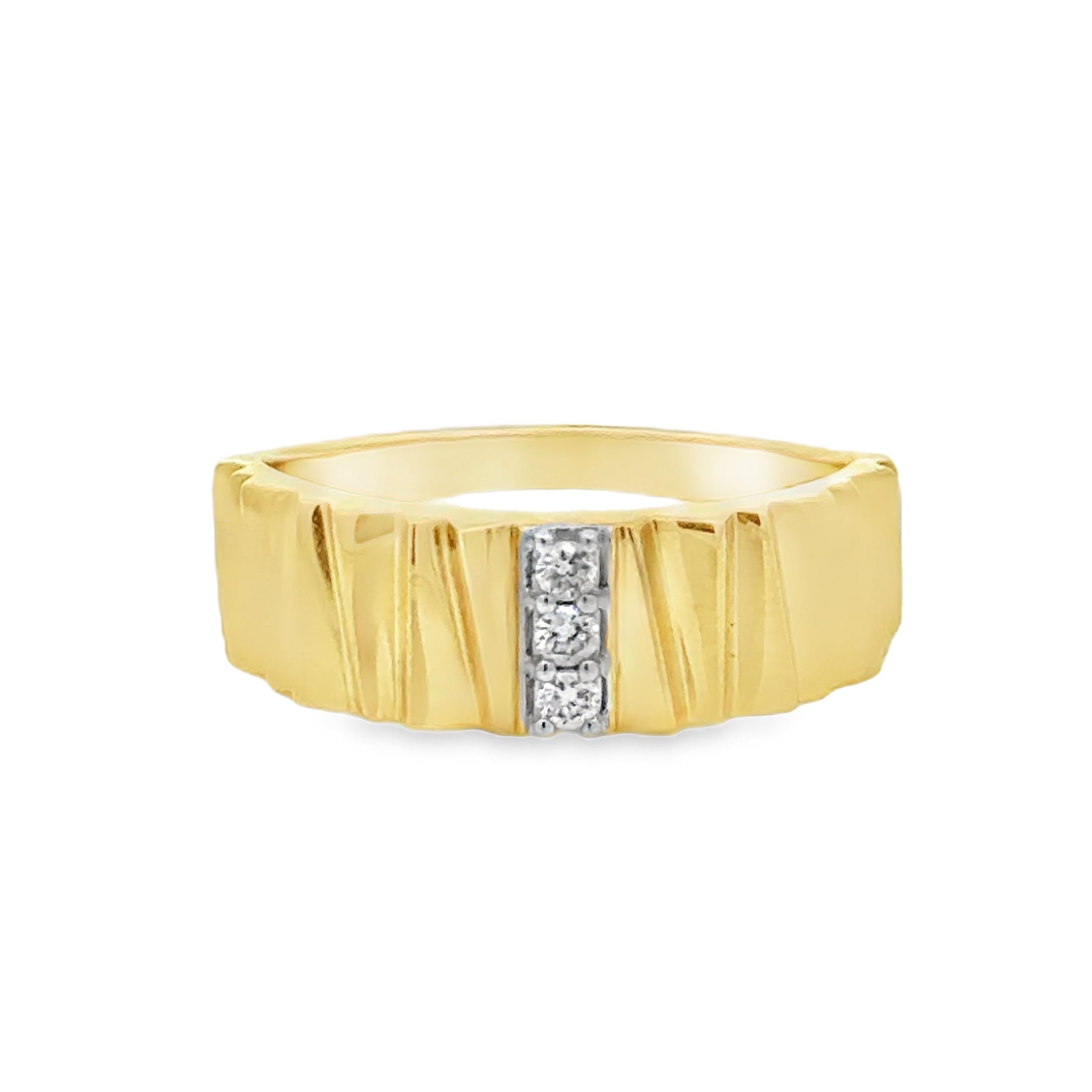 3 Stone Diamond Set Patterned Band Ring 9ct Gold