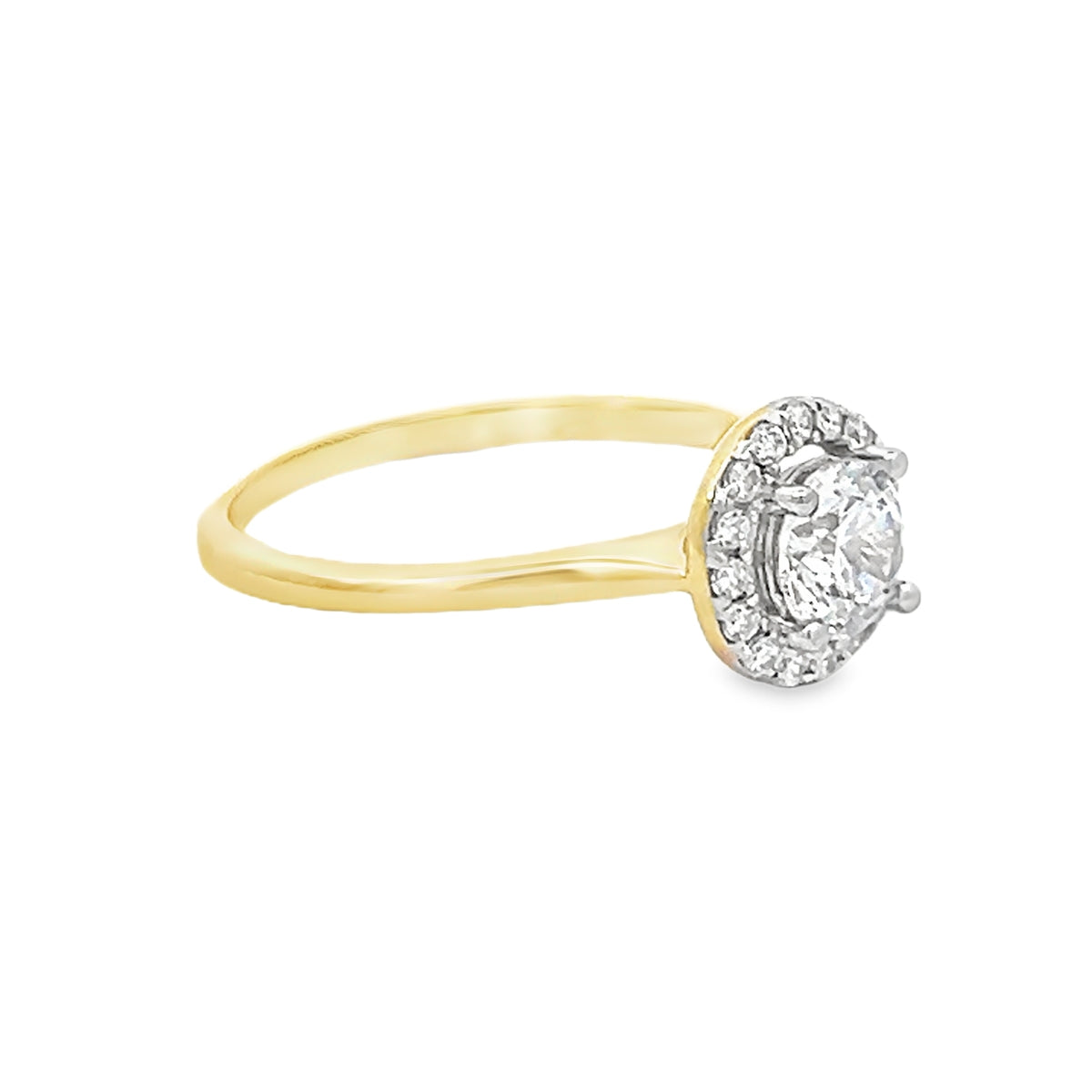 Cubic Zirconia Halo Engagement Ring 9ct Gold side