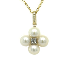 9ct Yellow Gold Fresh Water Pearl & Diamond Necklace