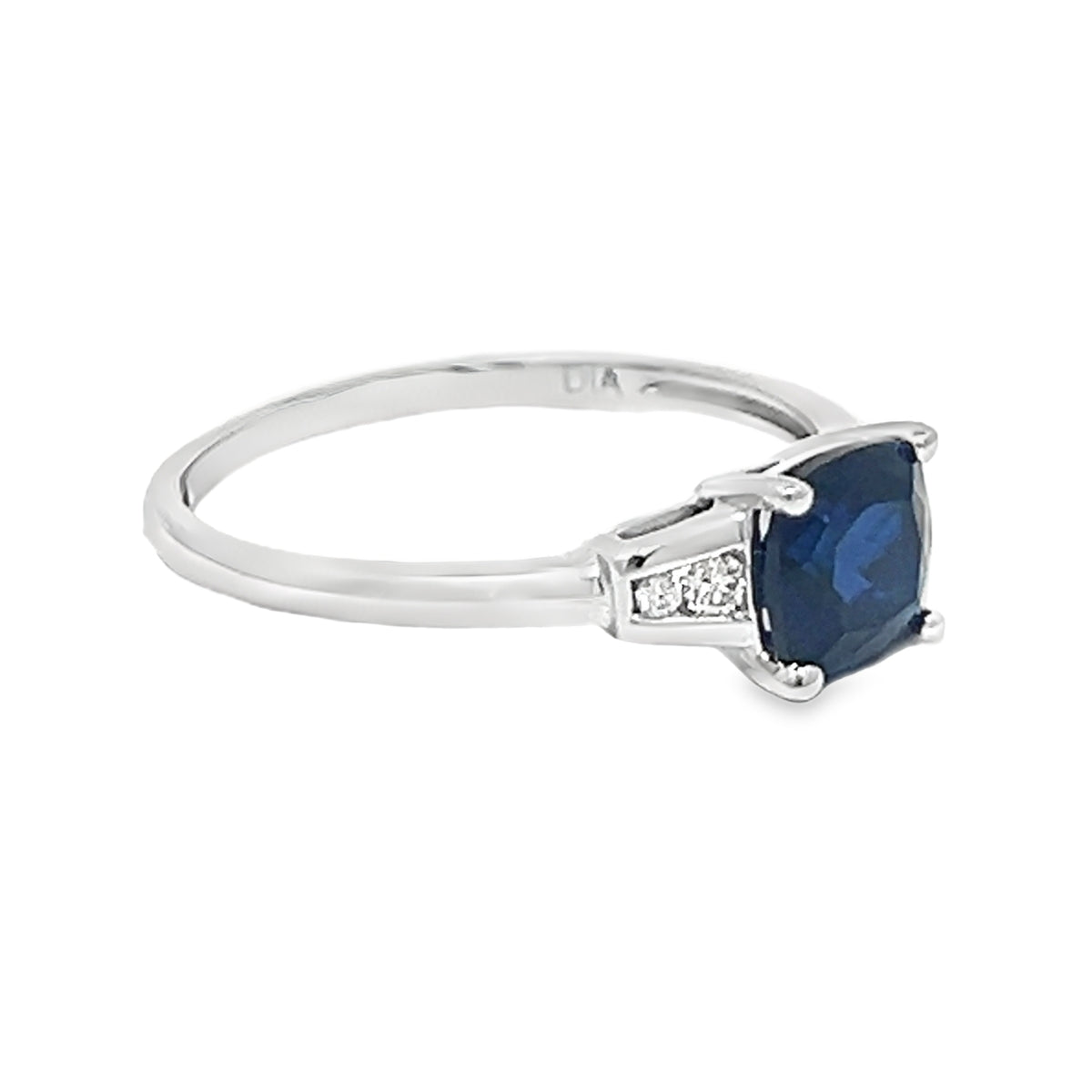 Created Sapphire & Diamond Ring 9ct White Gold SIDE