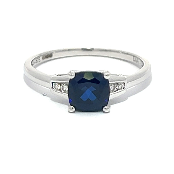 Created Sapphire & Diamond Ring 9ct White Gold