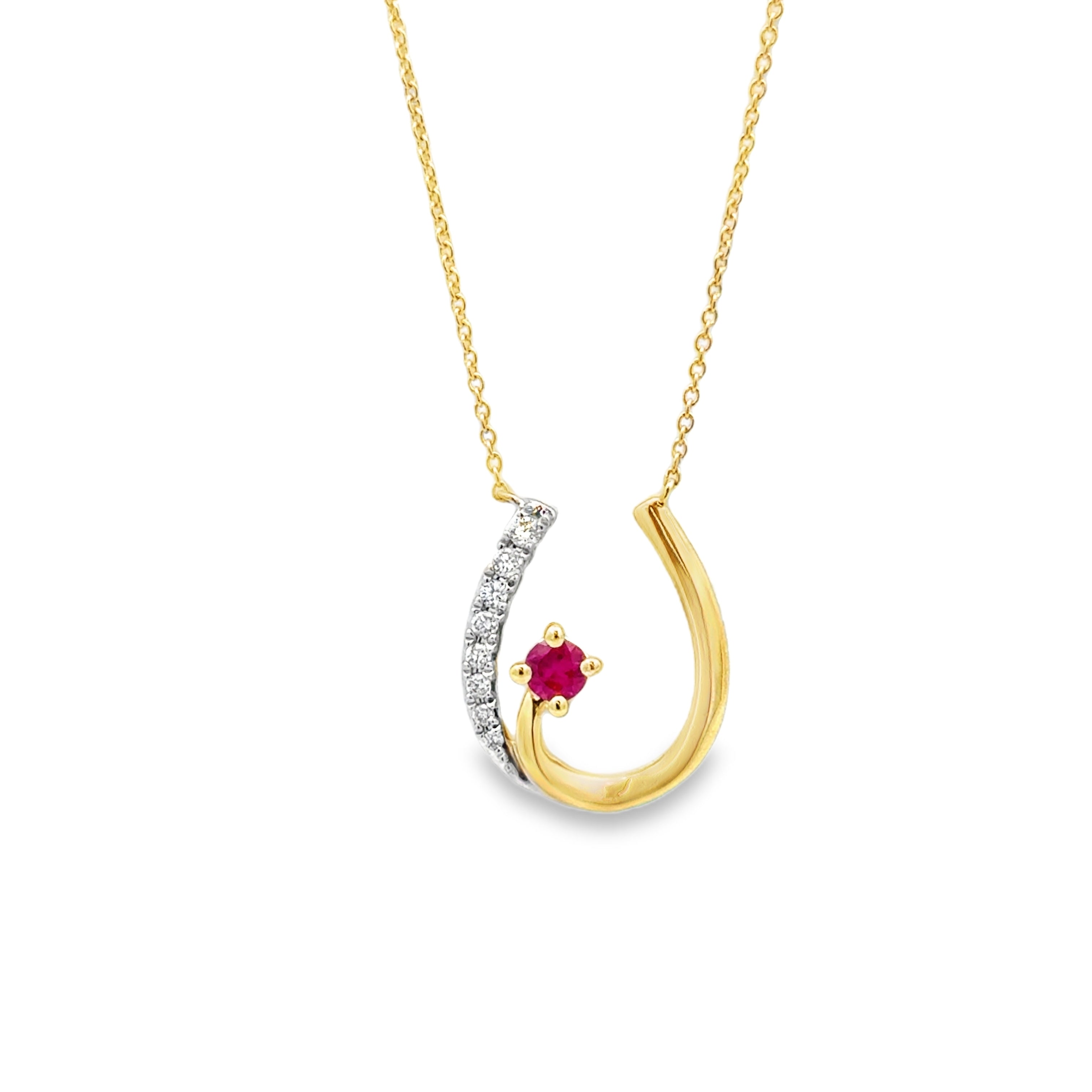9ct Yellow Gold Ruby & Diamond Set Horseshoe Necklace