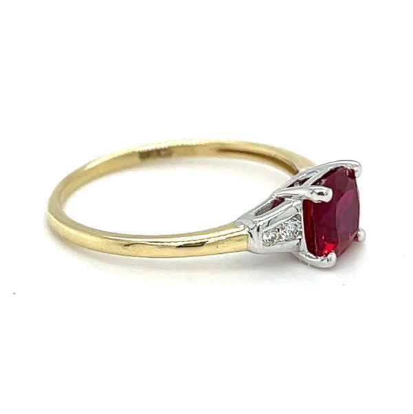 Created Ruby & Diamond Ring 9ct Gold side
