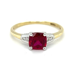 Created Ruby & Diamond Ring 9ct Gold