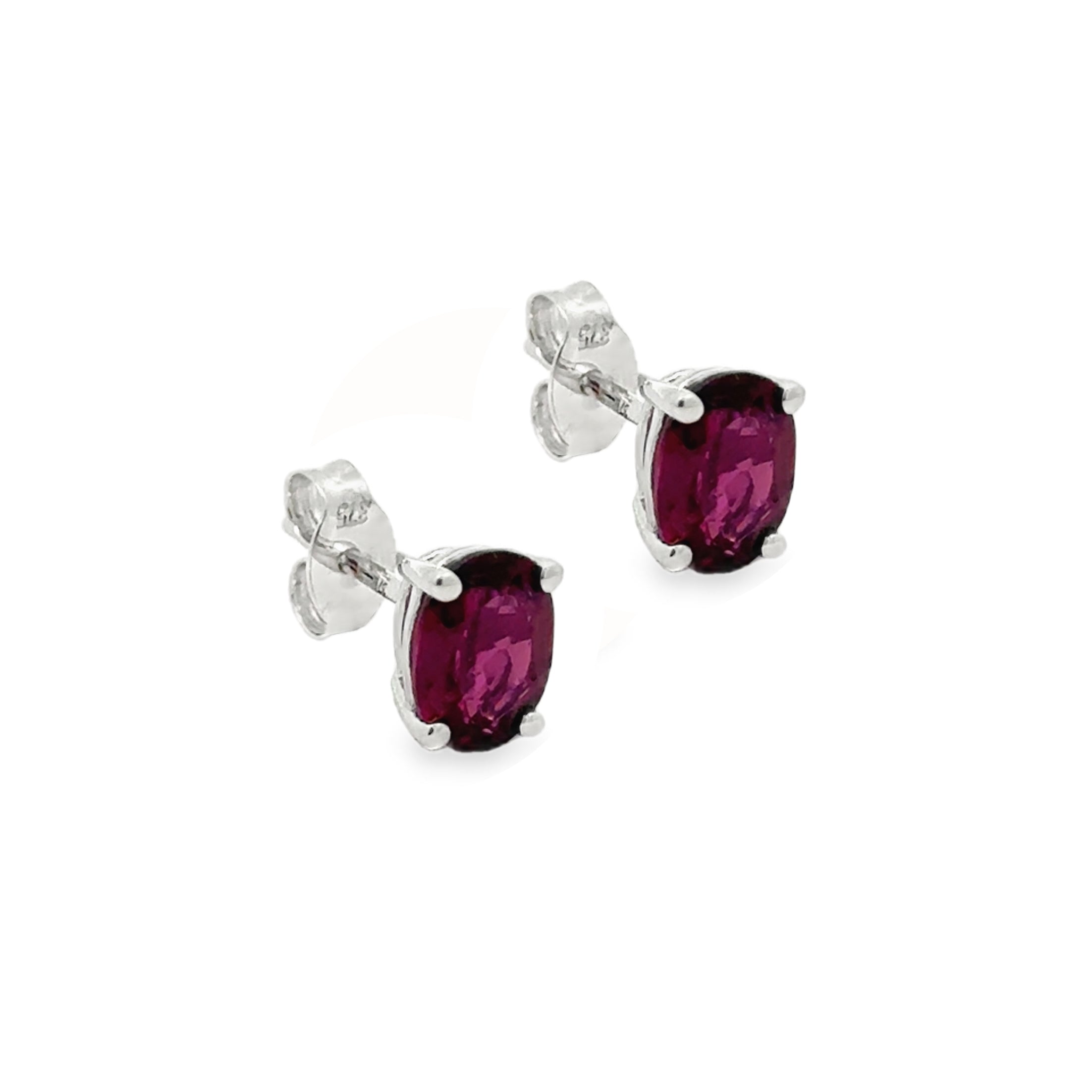 9ct White Gold Rhodalite Garnet Oval Stud Earrings side