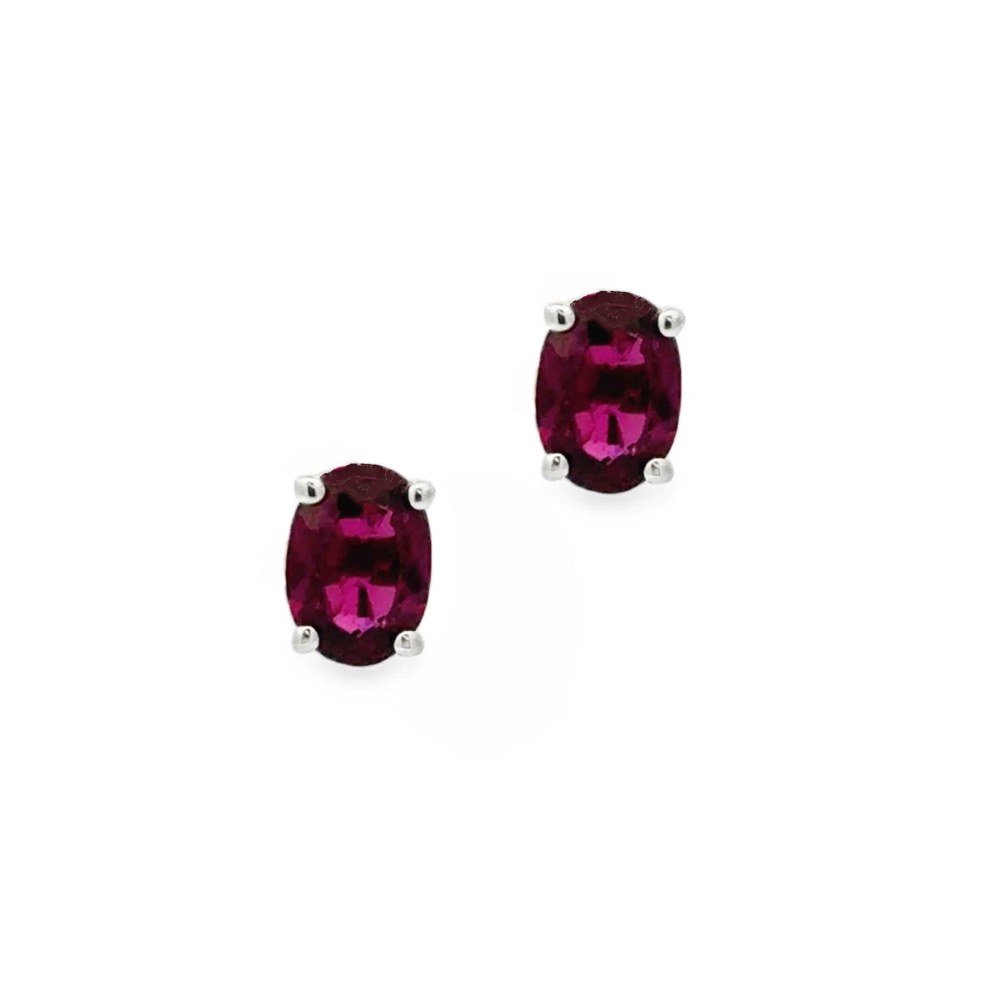 9ct White Gold Rhodalite Garnet Oval Stud Earrings