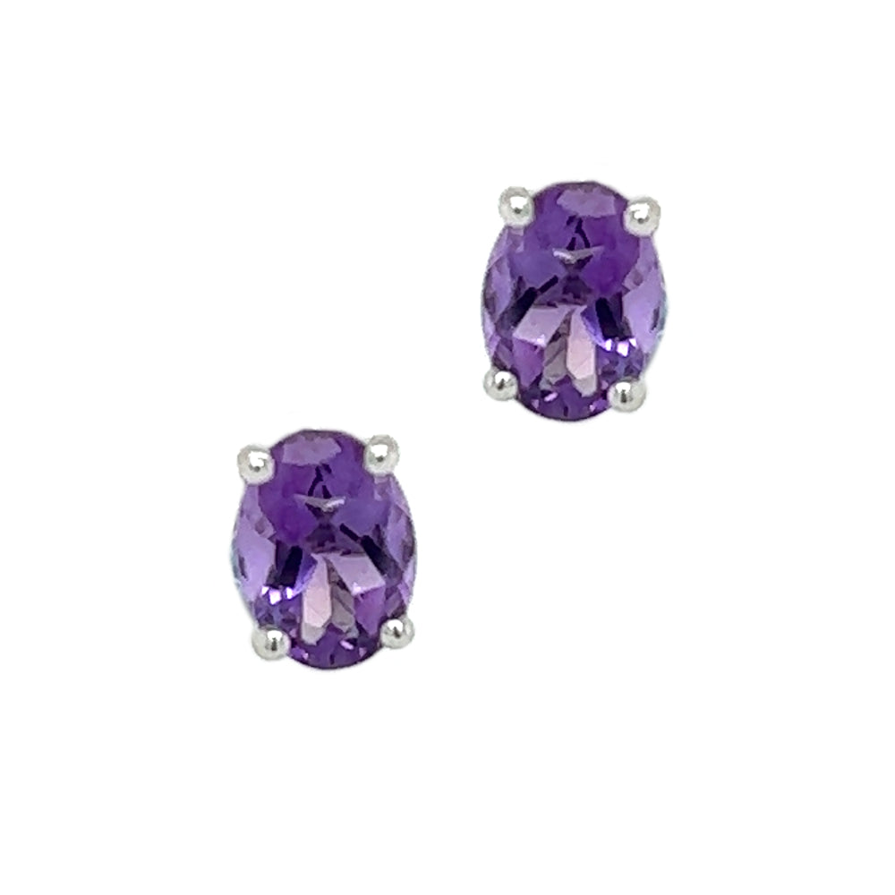 Oval Amethyst Stud Earrings 9ct White Gold