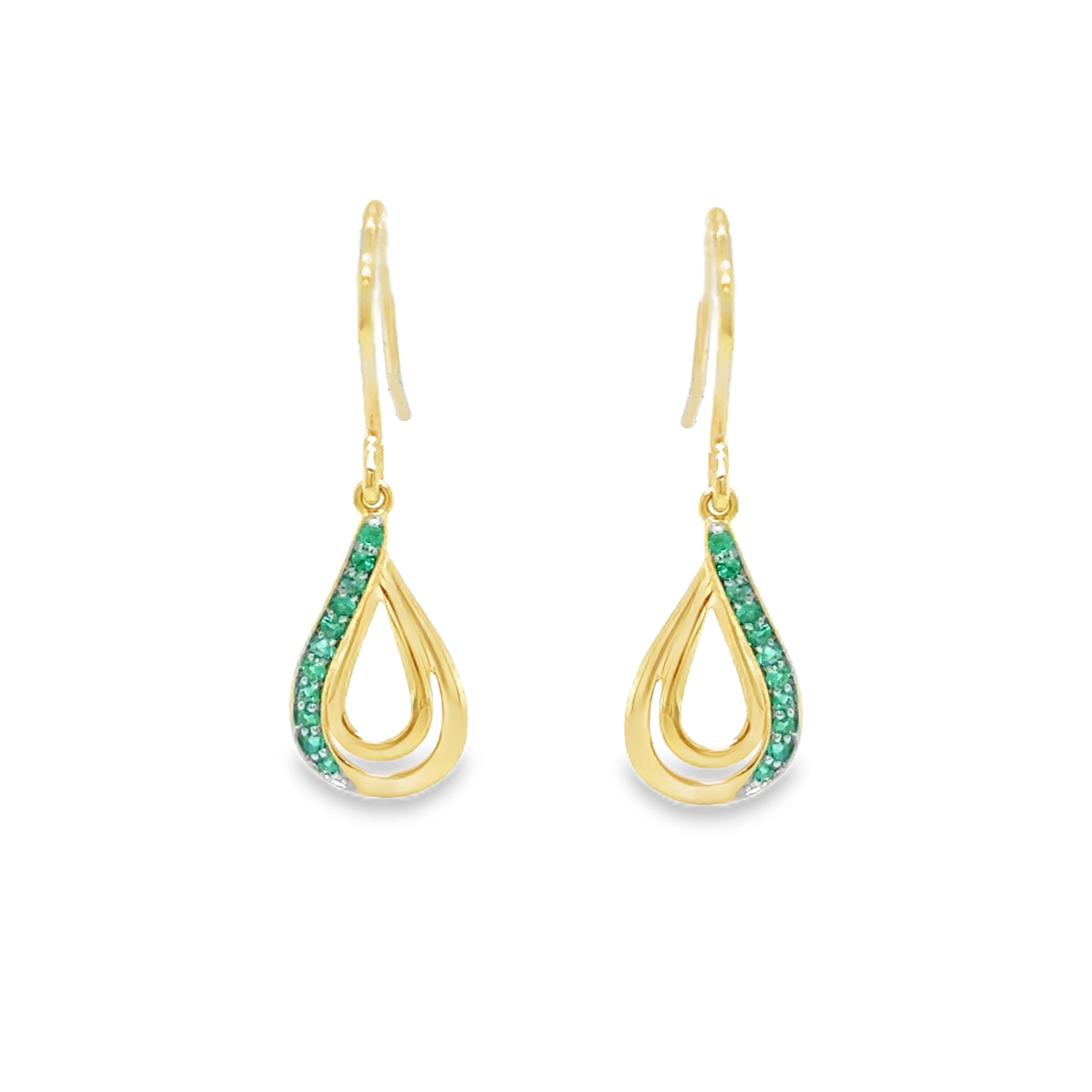 9ct Yellow Gold Teardrop Emerald Hook Earrings