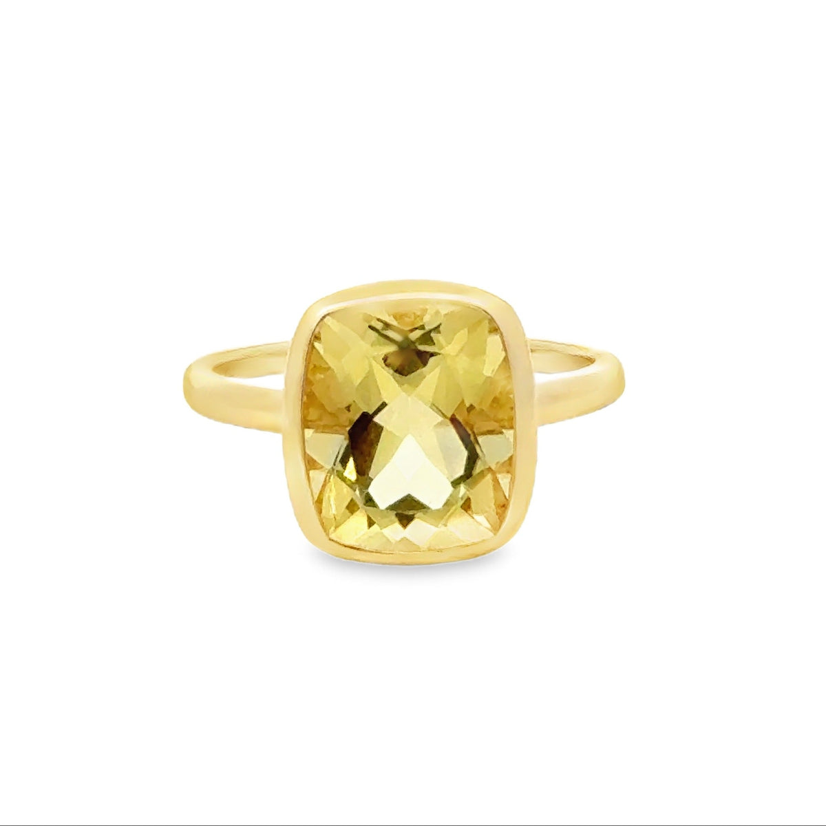 Cushion Cut Lemon Quartz Ring 9ct Gold