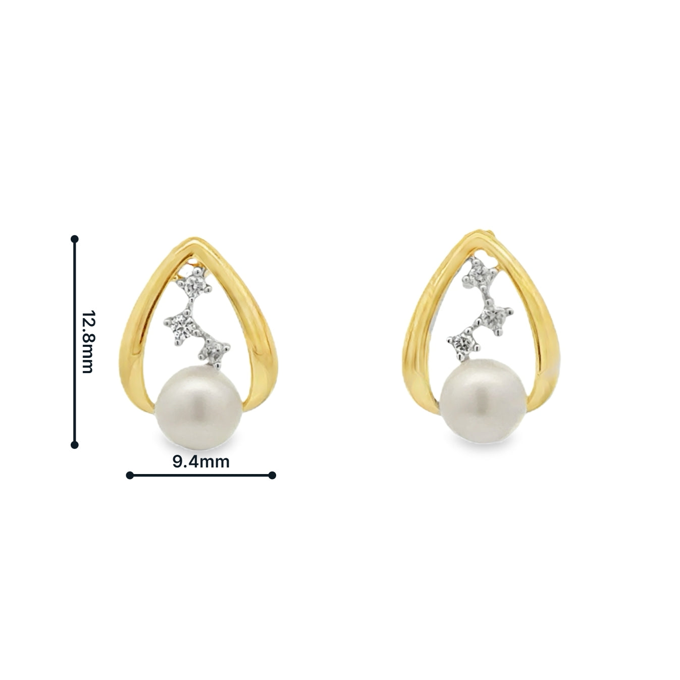 Fresh Water Cultured Pearl & Scatter Diamond 9ct Gold Stud Earrings measurements