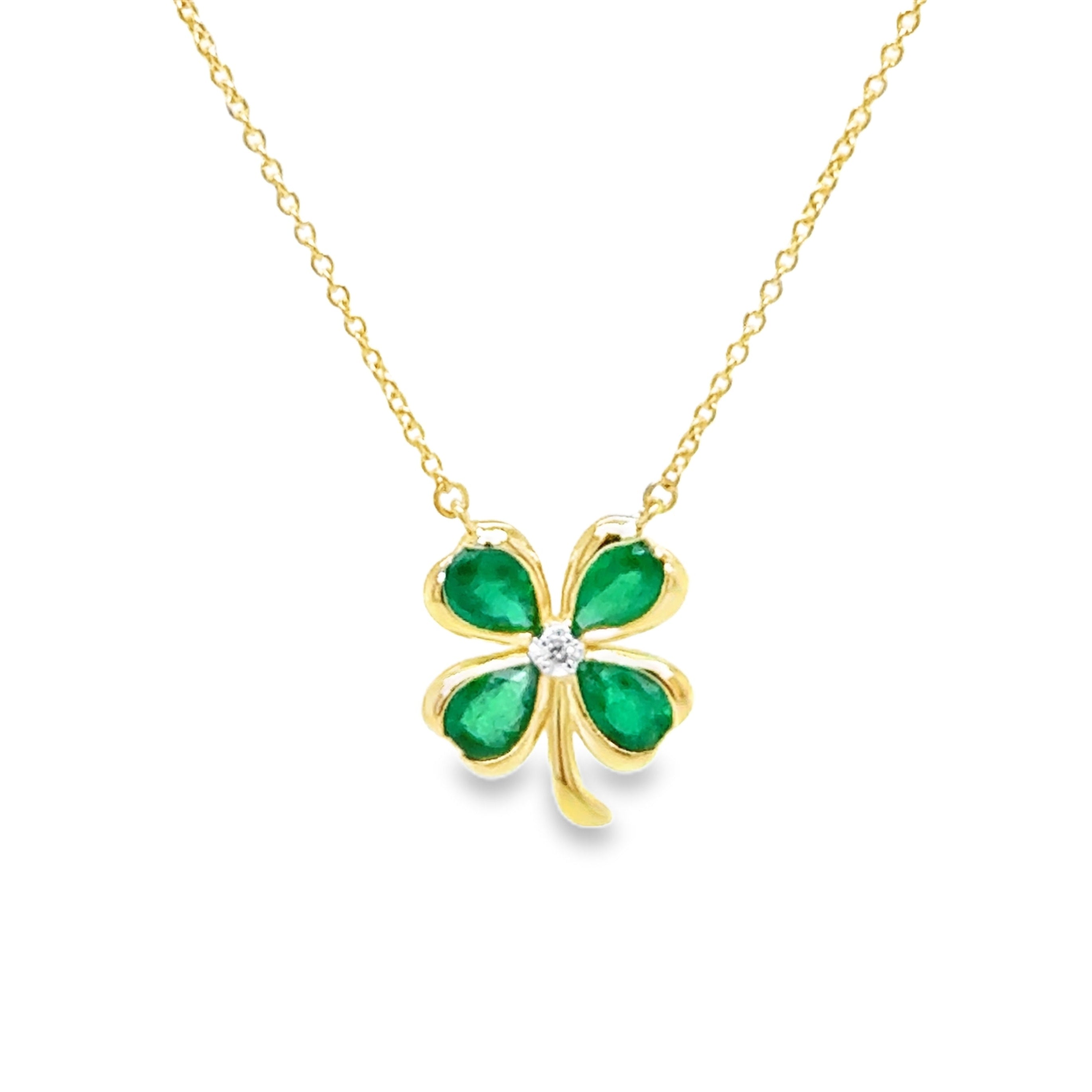 9ct Gold Emerald & Diamond Four Leaf Clover Necklace