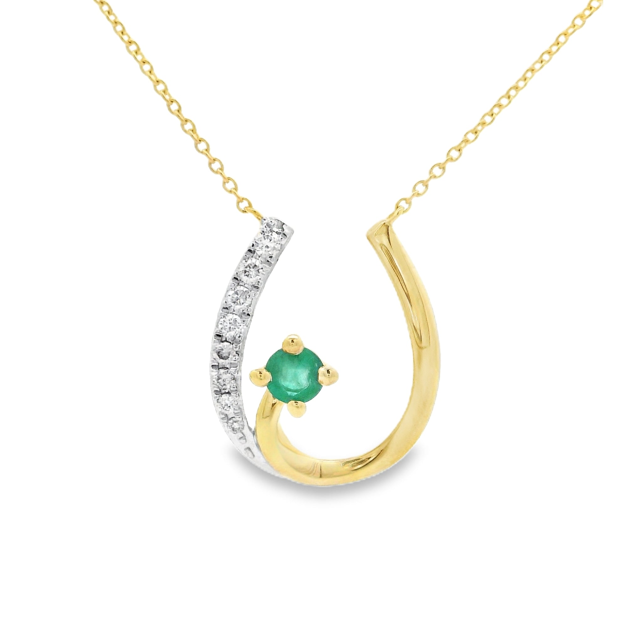 9ct Gold Emerald & Diamond Horseshoe Necklace