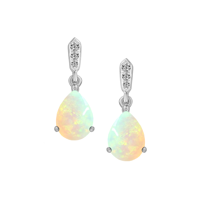 Opal & Diamond Drop Earrings 9ct White Gold