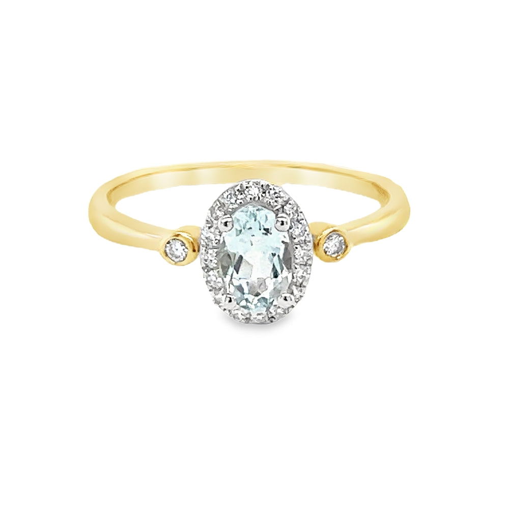 9ct Yellow Gold Aquamarine & Diamond Ring by Amore 8590YWD/AQ