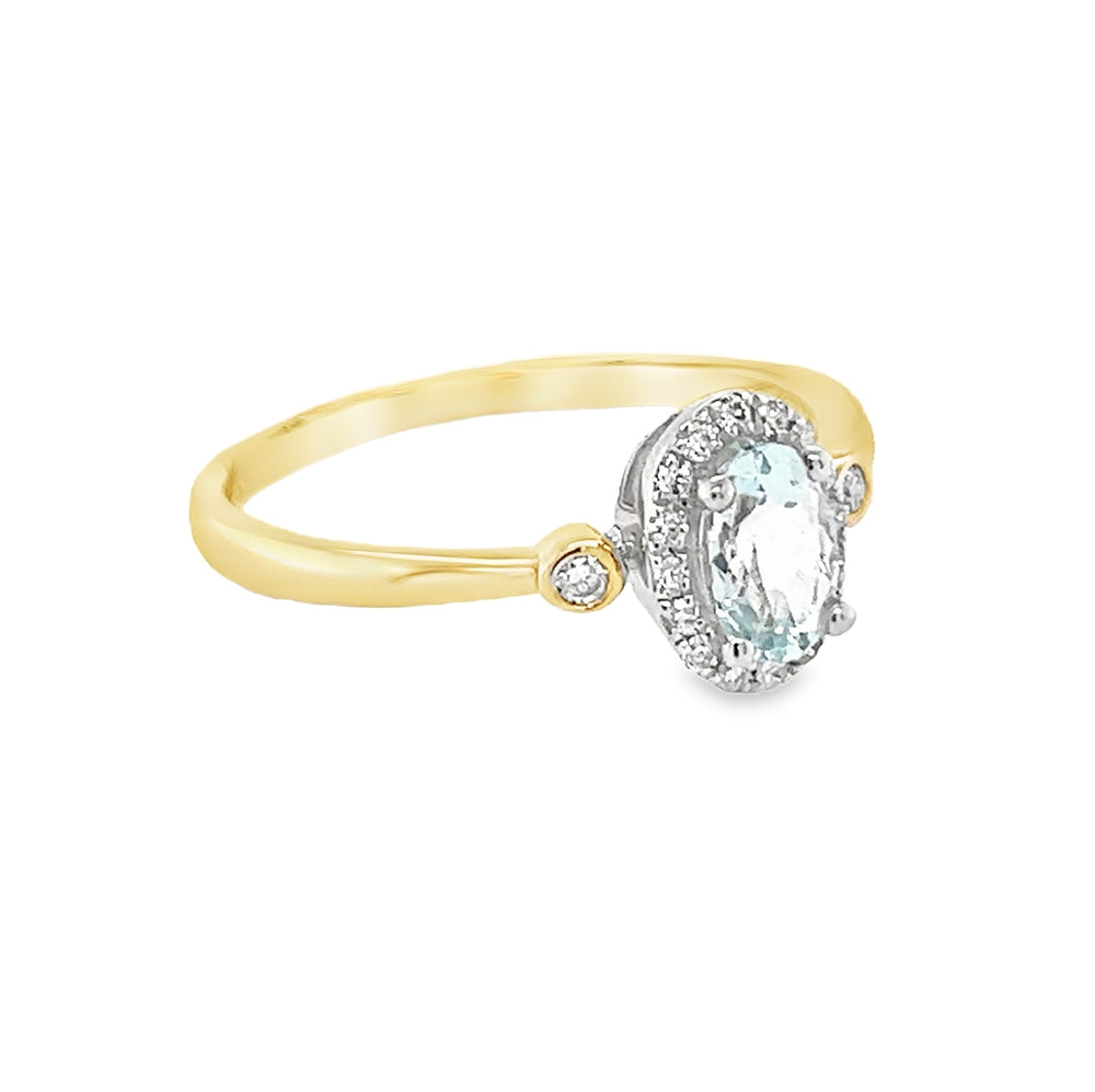 9ct Yellow Gold Aquamarine & Diamond Ring by Amore 8590YWD/AQ side