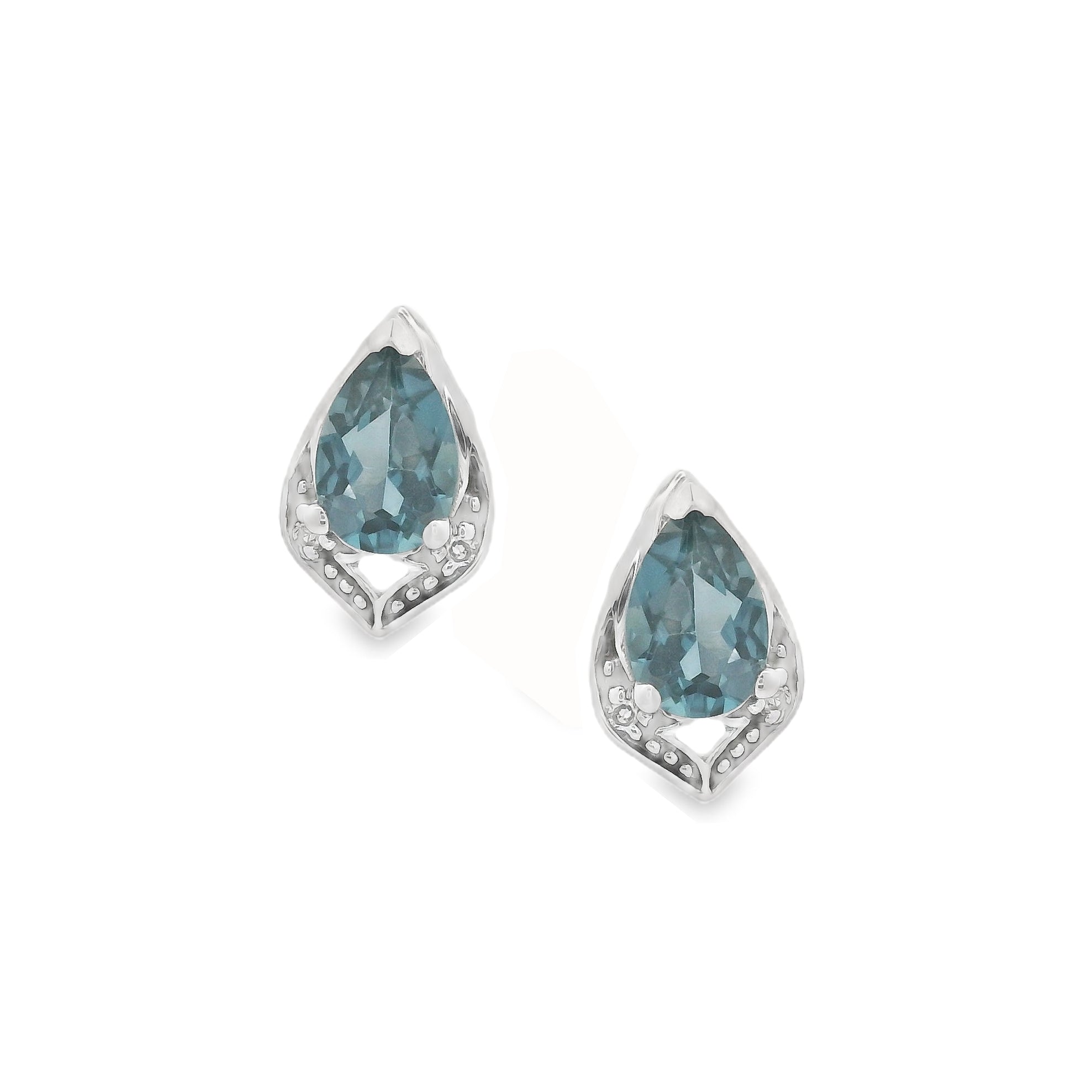 9ct White Gold Pear Cut London Blue Topaz & Diamond Earrings