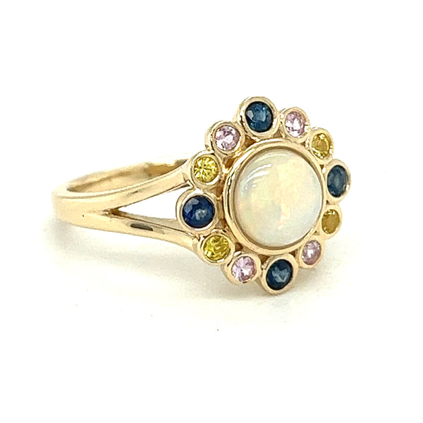 9ct Yellow Gold Opal & Multi Sapphire Ring by Amore 8649YOPS side