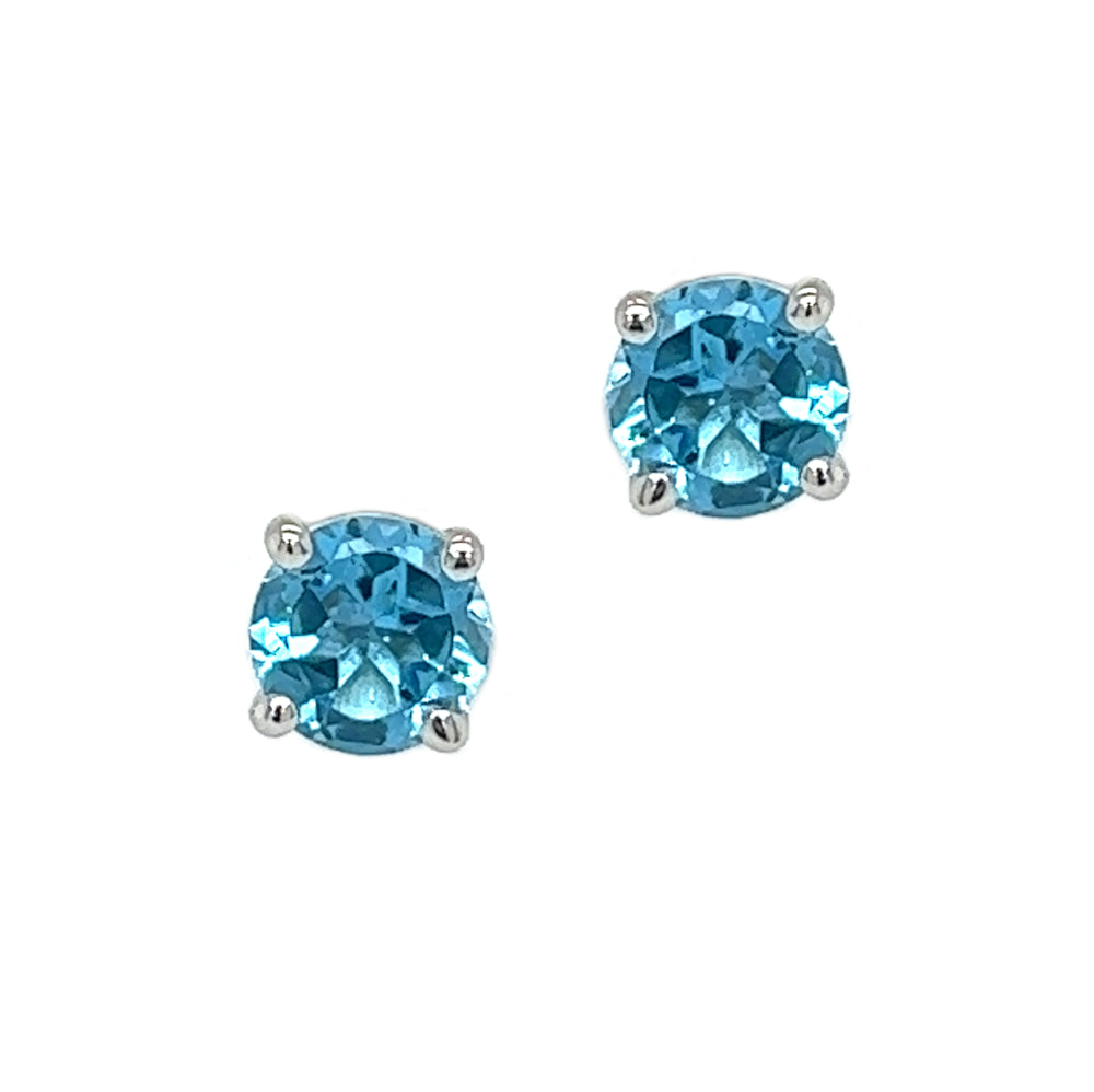 9ct White Gold 5mm Blue Topaz Stud Earrings